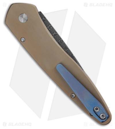 Pro-Tech Newport Custom Automatic Knife Bronze Ti w/ Abalone (3" Damascus)