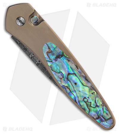 Pro-Tech Newport Custom Automatic Knife Bronze Ti w/ Abalone (3" Damascus)