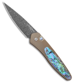 Pro-Tech Newport Custom Automatic Knife Bronze Ti w/ Abalone (3" Damascus)