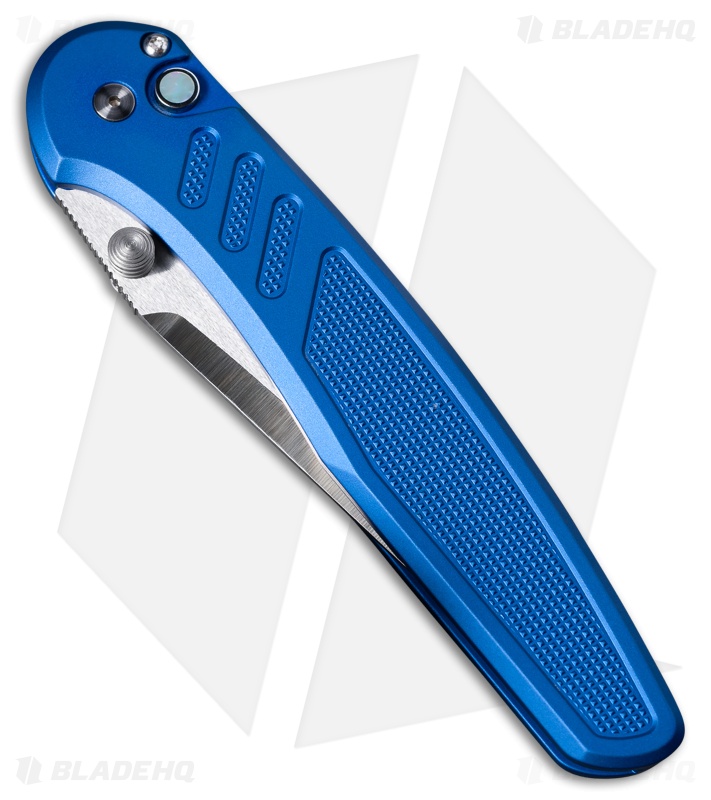 Pro-Tech Avalon Button Lock Knife Knurled Blue Al (4.25" Satin MagnaCut)