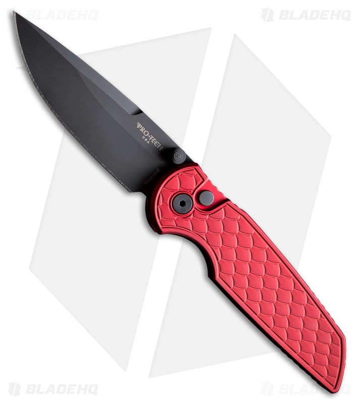 Pro-Tech TR-3 Integrity Button Lock Knife Red Aluminum Reptile (3.5" DLC)