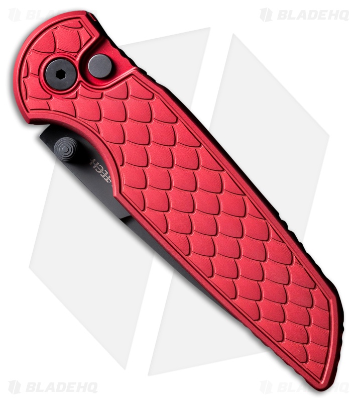 Pro-Tech TR-3 Integrity Button Lock Knife Red Aluminum Reptile (3.5" DLC)
