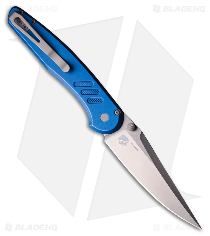 Pro-Tech Avalon Button Lock Knife Knurled Blue Al (4.25" Stonewash MagnaCut)