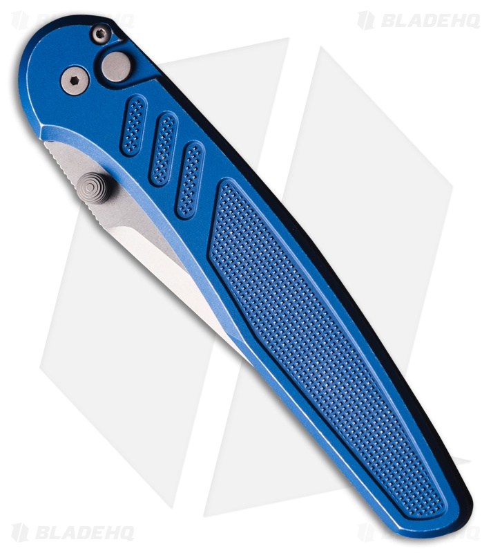Pro-Tech Avalon Button Lock Knife Knurled Blue Al (4.25" Stonewash MagnaCut)