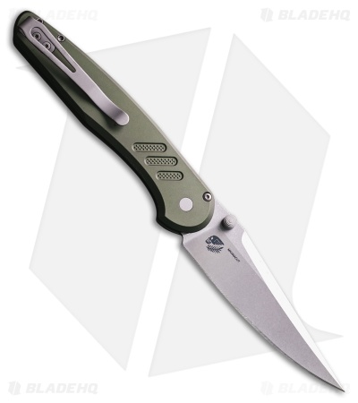 Pro-Tech Avalon Button Lock Knife Knurled Green Al (4.25" Stonewash MagnaCut)