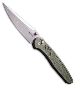 Pro-Tech Avalon Button Lock Knife Knurled Green Al (4.25" Stonewash MagnaCut)