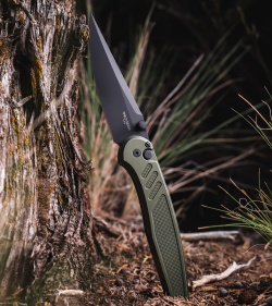 Pro-Tech Avalon Button Lock Knife Battleworn Knurled Green (4.25" DLC MagnaCut)