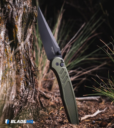 Pro-Tech Avalon Button Lock Knife Battleworn Knurled Green (4.25" DLC MagnaCut)
