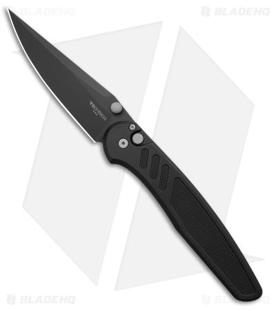 Pro-Tech Avalon Button Lock Knife Knurled Black Al (4.25" DLC MagnaCut)