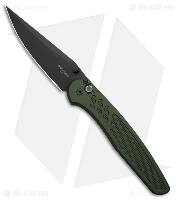Pro-Tech Avalon Button Lock Knife Knurled Green Al (4.00" DLC MagnaCut)