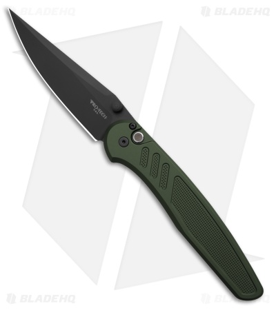 Pro-Tech Avalon Button Lock Knife Knurled Green Al (4.00" DLC MagnaCut)