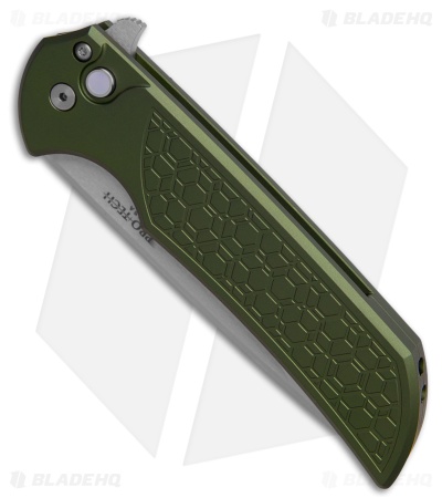 Pro-Tech Mordax Button Lock Knife Solid Green Aluminum (3.5" Satin MagnaCut)