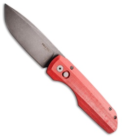Vero Engineering + Pro-Tech Synapse Auto Knife Red Linen Micarta(3.5" Acid Wash)