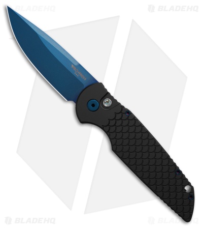 Pro-Tech TR-3 Automatic Knife Fish Scale Black Aluminum Blue HW (3.5" Sapphire)