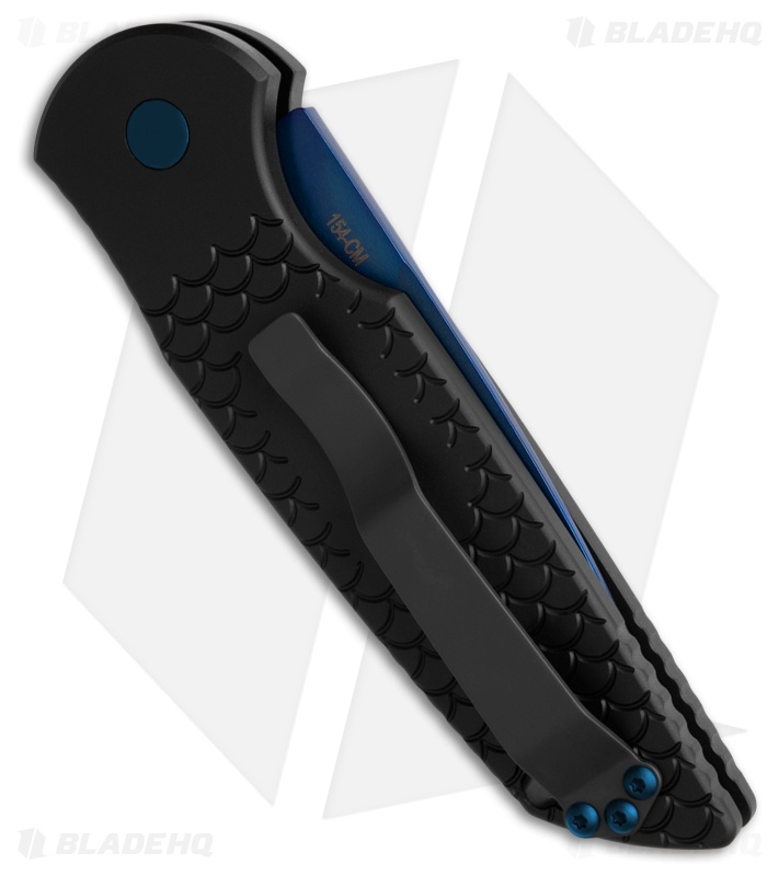 Pro-Tech TR-3 Automatic Knife Fish Scale Black Aluminum Blue HW (3.5" Sapphire)