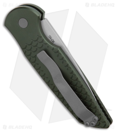 Pro-Tech TR-3 Automatic Knife Green Fish Scale Aluminum (3.5" Stonewash)