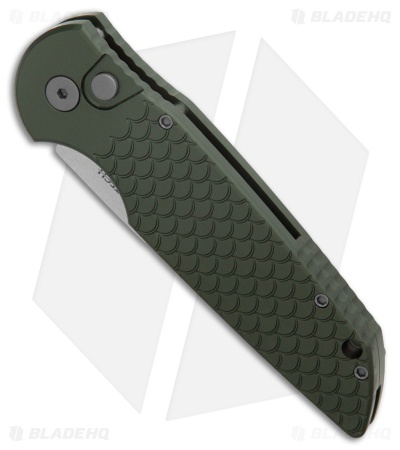 Pro-Tech TR-3 Automatic Knife Green Fish Scale Aluminum (3.5" Stonewash)
