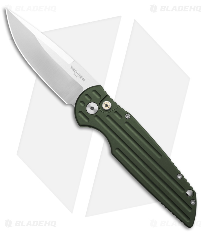 Pro-Tech Tactical Response TR-3 Automatic Knife Grooved Green Al (3.5" Stonewash