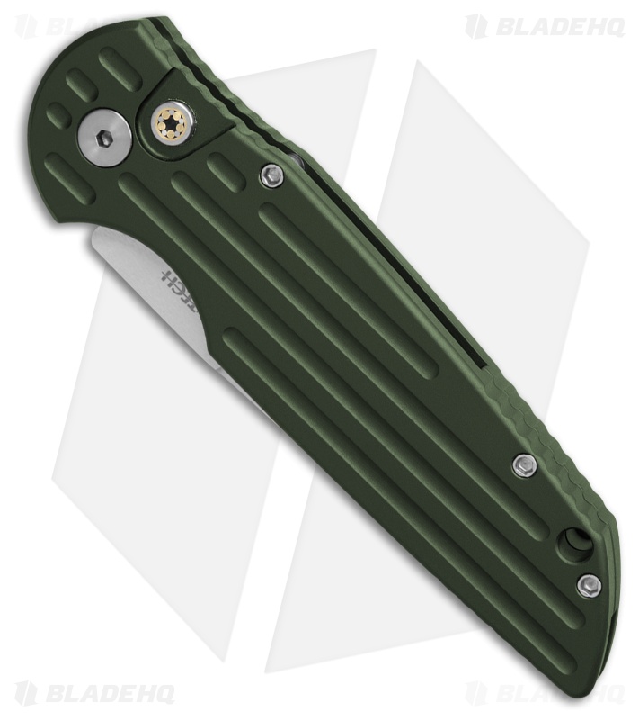 Pro-Tech Tactical Response TR-3 Automatic Knife Grooved Green Al (3.5" Stonewash