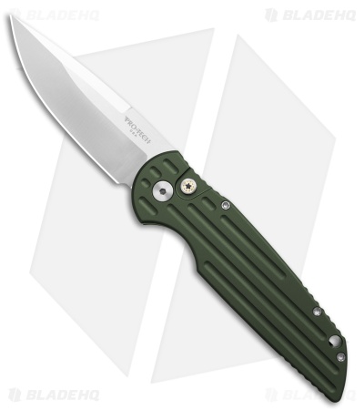 Pro-Tech Tactical Response TR-3 Automatic Knife Grooved Green Al (3.5" Stonewash