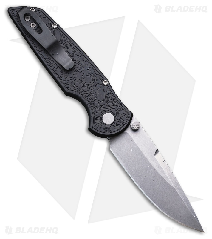 Pro-Tech TR-3 Integrity Button Lock Knife Topo Textured Black Al (3.5" SW)