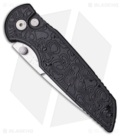 Pro-Tech TR-3 Integrity Button Lock Knife Topo Textured Black Al (3.5" SW)