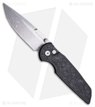 Pro-Tech TR-3 Integrity Button Lock Knife Topo Textured Black Al (3.5" SW)