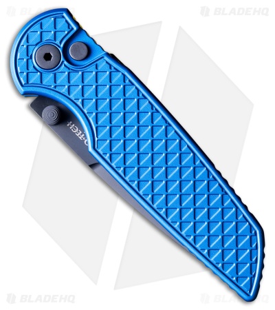 Pro-Tech TR-3 Integrity Button Lock Knife Relic Textured Blue Al (3.5" DLC)