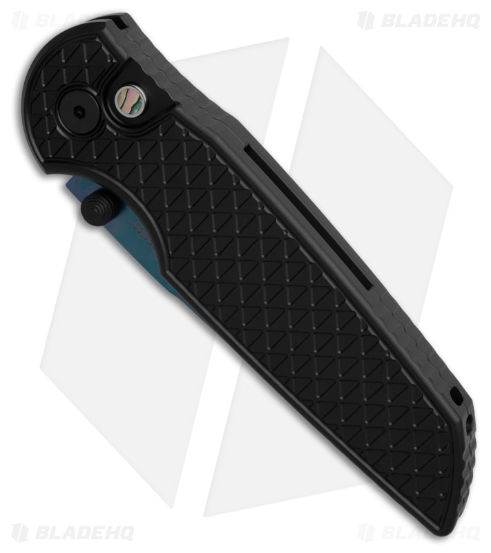 Pro-Tech TR-3 Integrity Button Lock Knife Black Relic Aluminum (3.5" Sapphire)