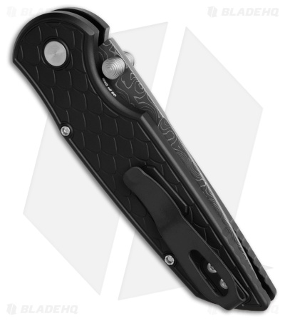 Pro-Tech TR-3 Integrity Button Lock Knife Black Reptile Al (3.5" Damascus)