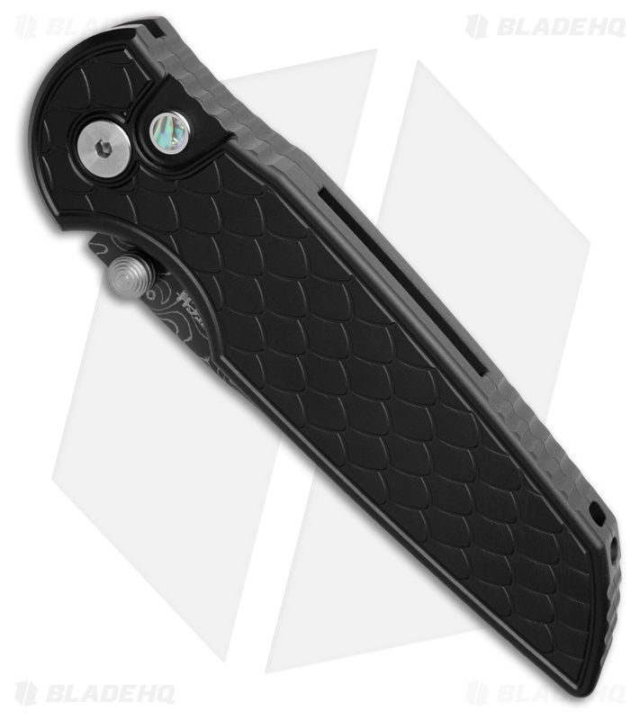 Pro-Tech TR-3 Integrity Button Lock Knife Black Reptile Al (3.5" Damascus)