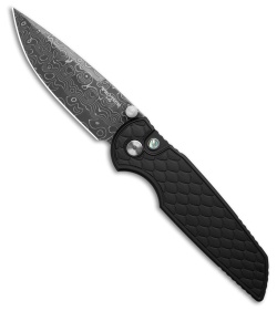 Pro-Tech TR-3 Integrity Button Lock Knife Black Reptile Al (3.5" Damascus)