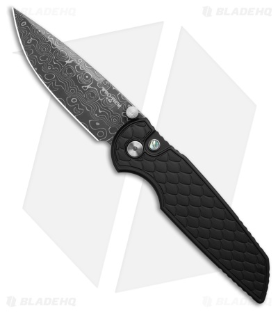 Pro-Tech TR-3 Integrity Button Lock Knife Black Reptile Al (3.5" Damascus)