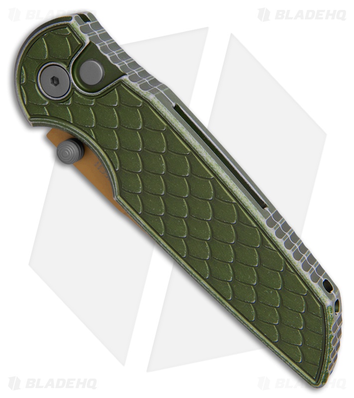 Pro-Tech TR-3 Integrity Button Lock Knife DW Reptile Green Al (3.5" Tan PVD)
