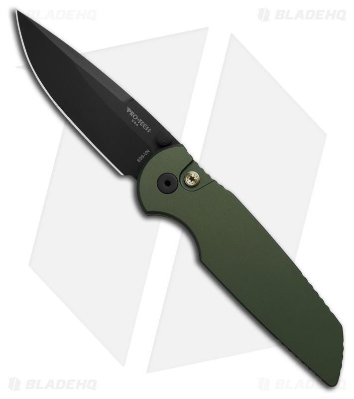 Pro-Tech TR-3 Integrity Button Lock Knife Green Aluminum (3.5" DLC) 