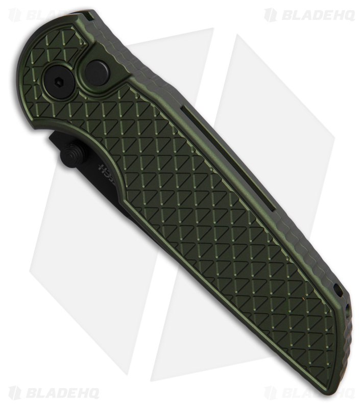 Pro-Tech TR-3 Integrity Button Lock Knife Green Relic Aluminum (3.5" Black) 