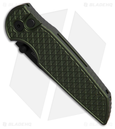 Pro-Tech TR-3 Integrity Button Lock Knife Green Relic Aluminum (3.5" Black) 
