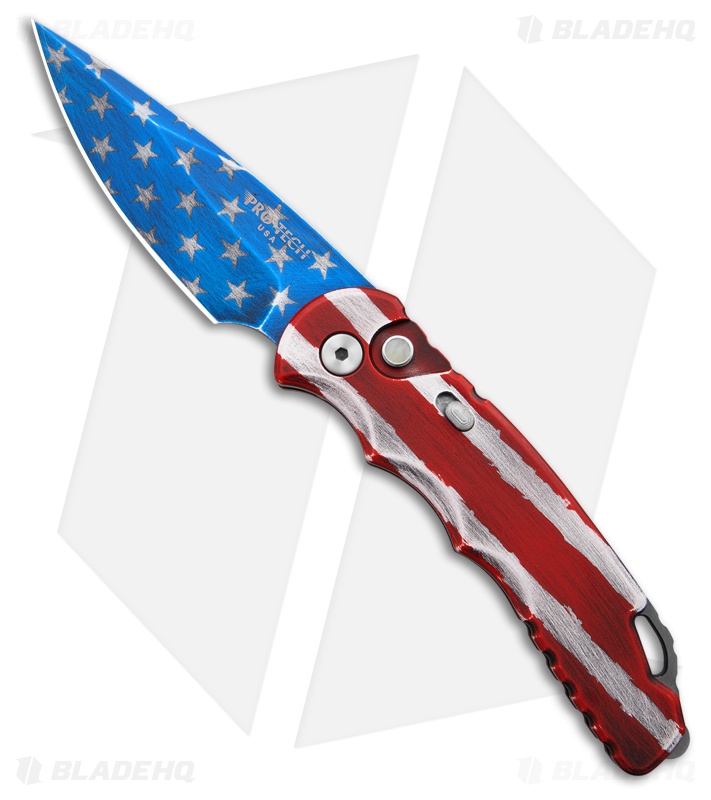 Pro-Tech TR-5 Automatic Knife Patriot USA Flag Aluminum (3.25" Blue Cerakote)