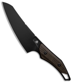 QSP T-Cook Fixed Blade Knife Glow-In-The-Dark Brown Burlap Micarta (5.3" Black)