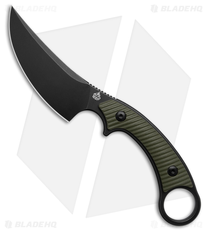 QSP Viper Fixed Blade Knife OD Green G-10 (4" Black Stonewash)