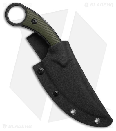 QSP Viper Fixed Blade Knife OD Green G-10 (4" Black Stonewash)