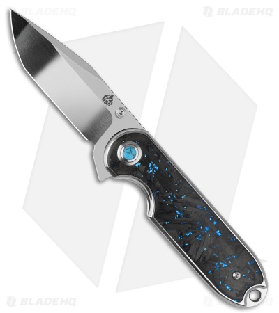 QSP Nebula Liner Lock Knife Blue Shredded Carbon Fiber (2.9" Mirror 14C28N)
