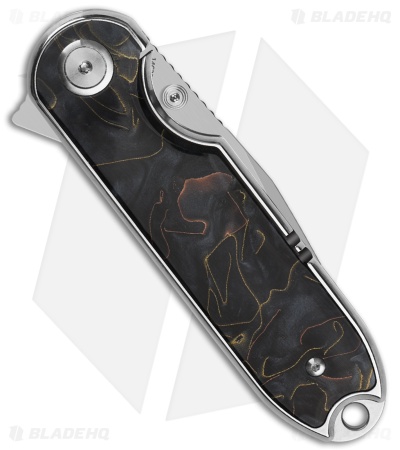 QSP Nebula Liner Lock Knife Brass Copper Mesh Resin (2.9" Mirror 14C28N)
