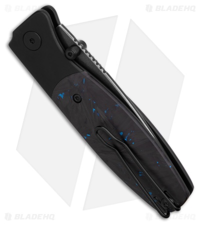 QSP Cairn Button Liner Lock Knife Blue Shredded CF (3.11" Black SW S90V)