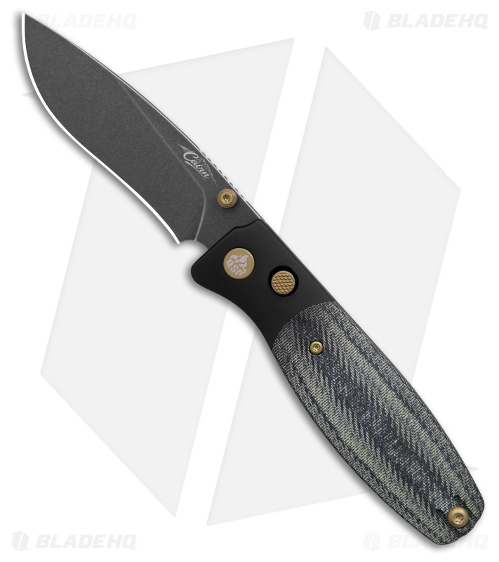 QSP Cairn Button Liner Lock Knife Denim Micarta (3.11" Black SW S90V)