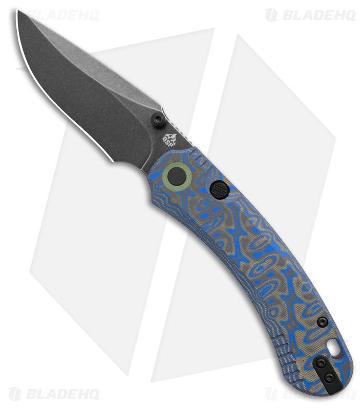 QSP Coyote Button Liner Lock Knife Blue Multicolor Micarta (3.2" Black SW)