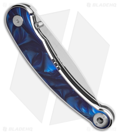 QSP Dolphin Liner Lock Knife Blue Resin (3.2" Mirror Polish)