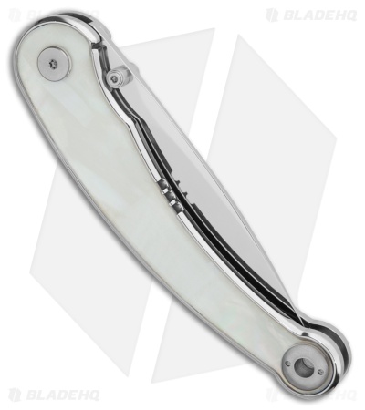 QSP Dolphin Liner Lock Knife White Pearl Shell (3.2" Mirror Polish) QS161-C