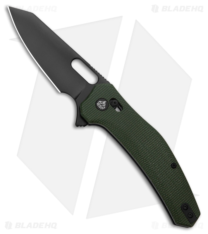 QSP Emu Pocket Knife Green Micarta Wharncliffe Black 14C28N