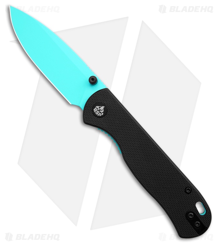 QSP Ferret Liner Lock Knife Black G-10 (3" Sky Blue Nitro-V)